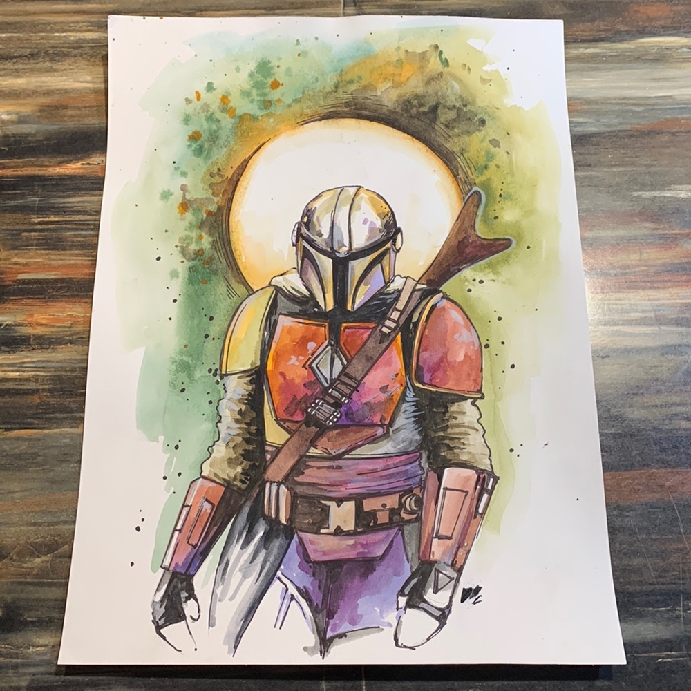 Original Mandalorian painting watercolour hand crafted